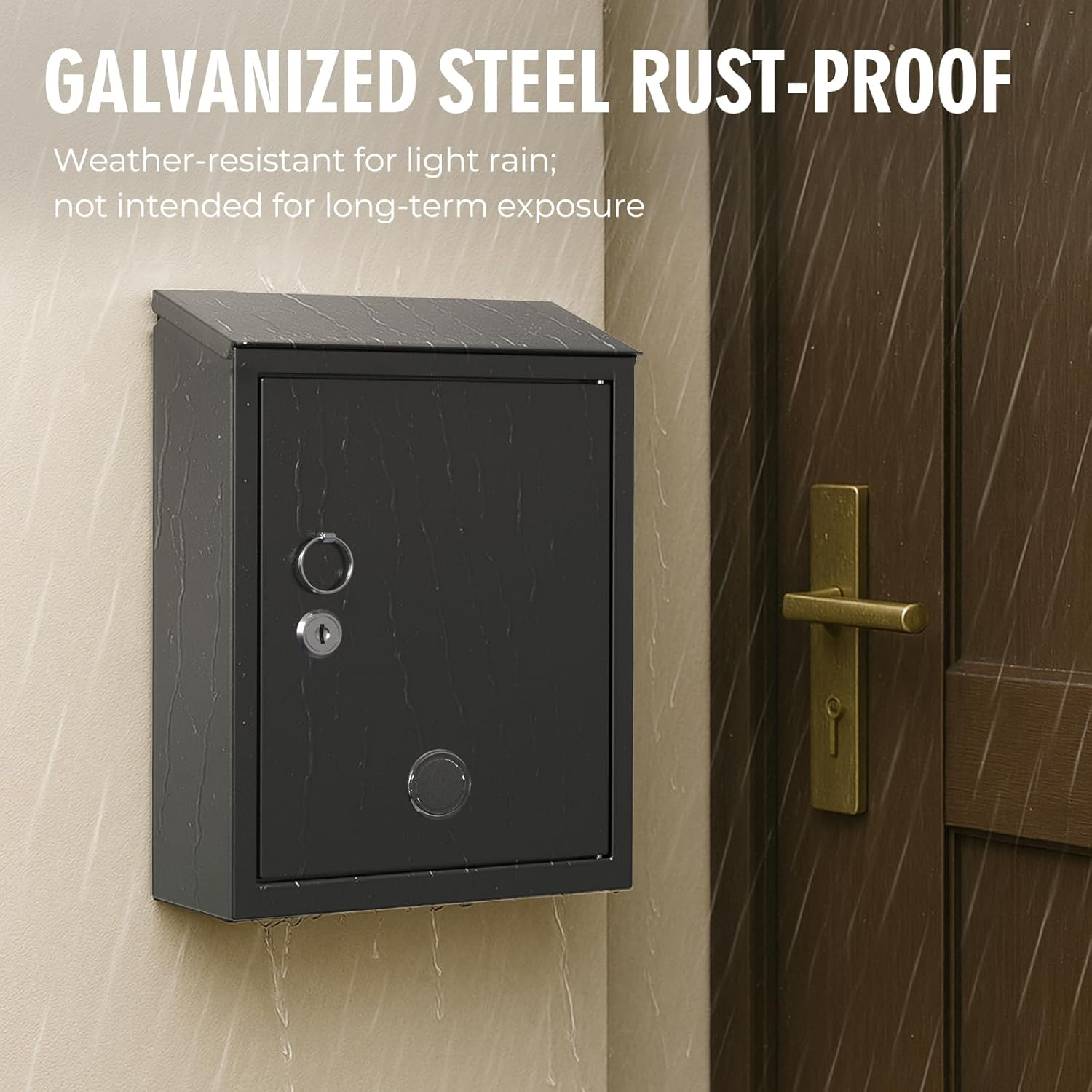 Wehere Wall-Mount Mailbox for Outside, Galvanized Steel Rust-Proof Mailboxes with Key Unlock, Key Drop Box, Large Locking Letter Box for House Porc, Front Door, Fence image number 3