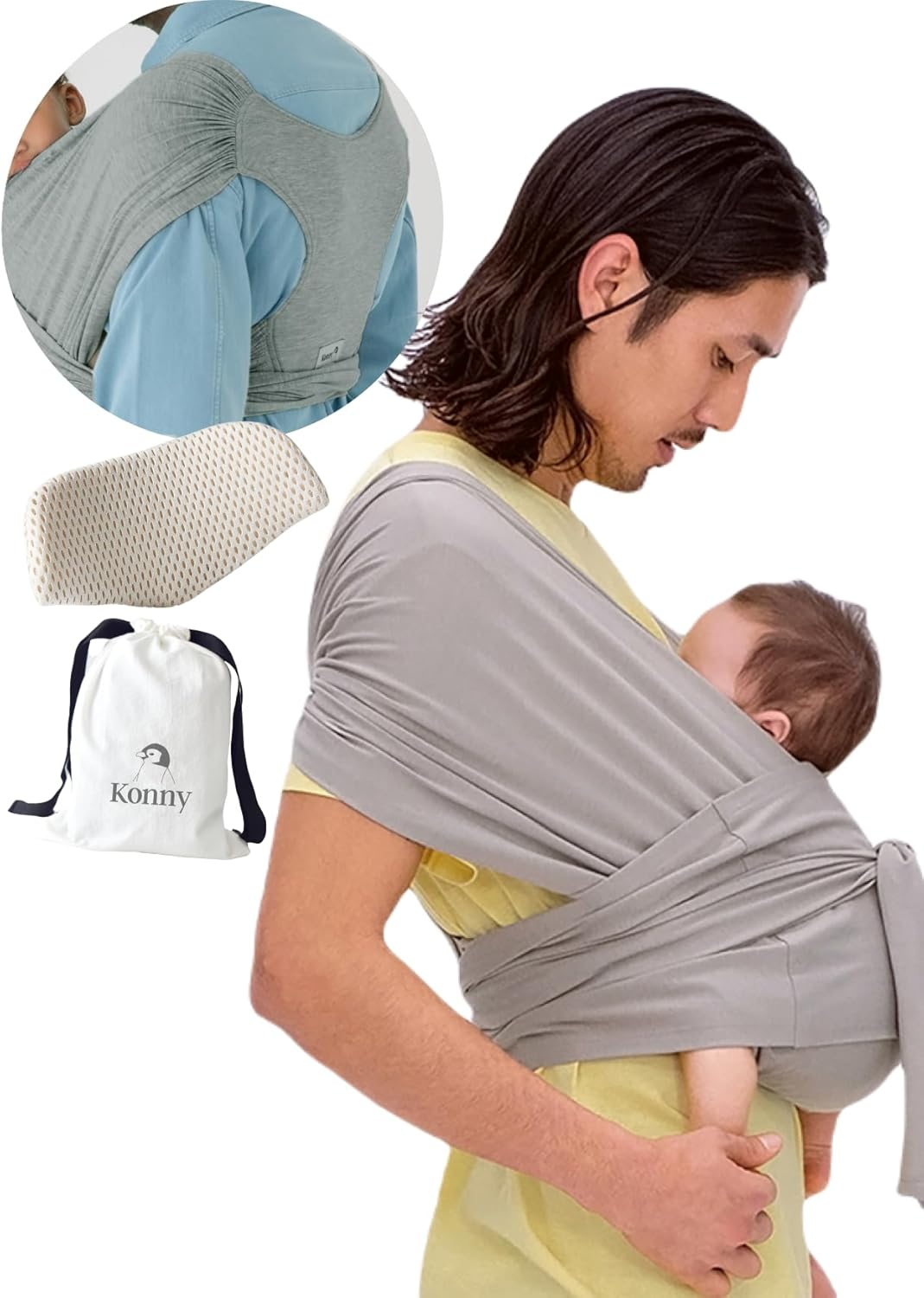 Konny Baby Carrier Flex Elastech - Adjustable, Easy to Wear and Wrap Baby Sling, Baby Wrap Carrier, Perfect for Newborn Babies Essentials up to 44 Lbs, (M-4XL) - Black