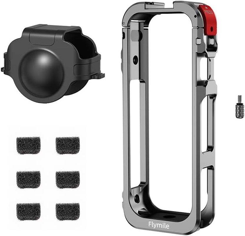 Insta360 X5 Cage, Aluminium Utility Frame for Insta360 X5, Protective Cage with Silicone Lens Cover, Cold Shoe Interface with 1/4" Threads Cold Shoe Mount Folding Fingers image number 2