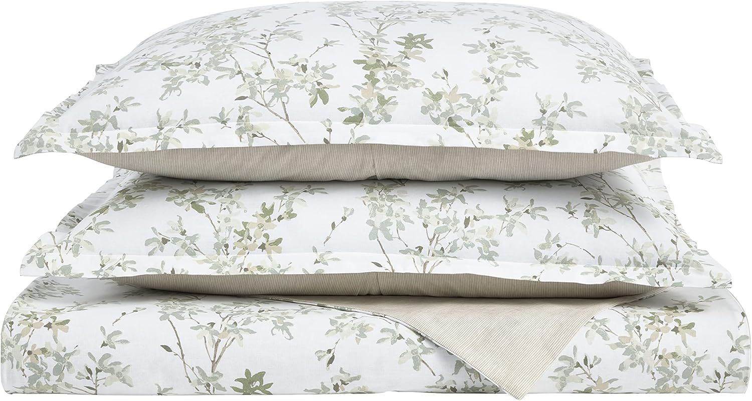 Laura Ashley Home - Queen Duvet Cover Set, Cotton Reversible Bedding with Matching Shams, Medium Weight Bedding for All Seasons (Lindy Green, Queen) image number 2