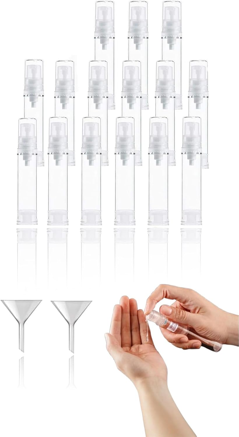 Clear Airless Lotion Pump Bottles - Set of 15 15Ml Travel-Friendly Cosmetic Containers for Foundations Serums Lotions and More Leak-Proof and Refillable Design(Includes Two Funnels) image number 3