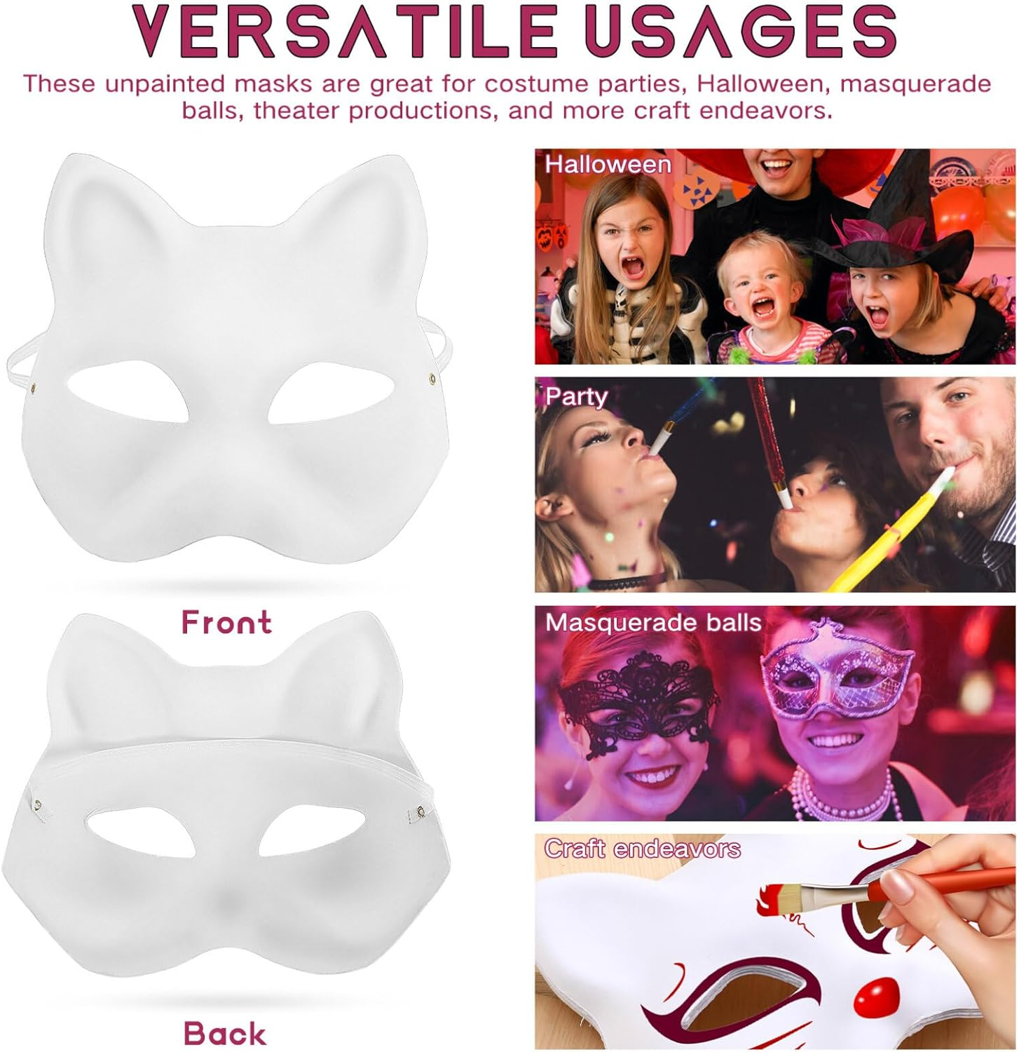 TOYANDONA Blank Cat Masks for Diy Painting Lightweight Paper Pulp Animal Face Masks with Elastic Bands for Masquerade Halloween Costume Parties and Craft Projects image number 2