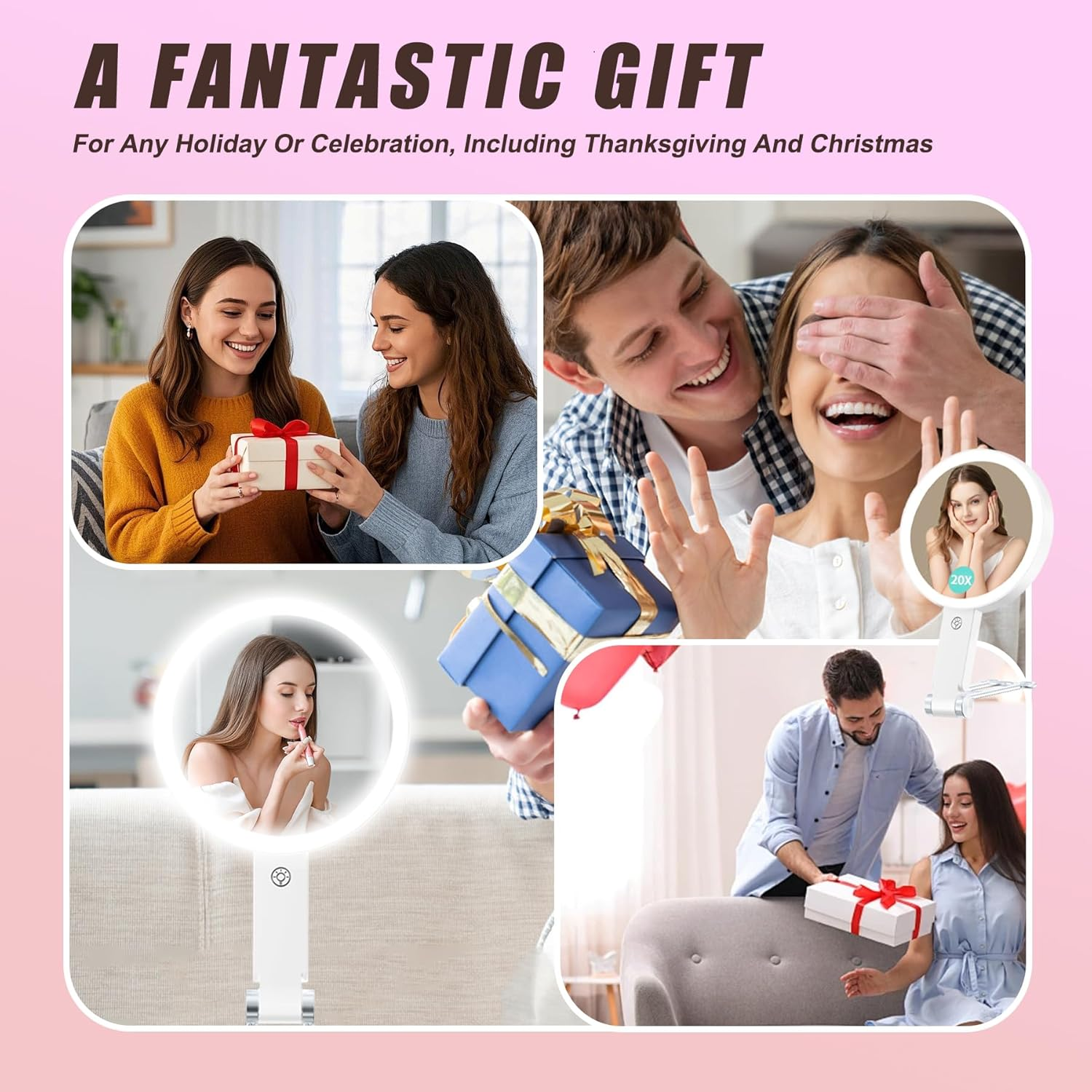 YQDUVNEY 20X Magnifying Mirror with Light Rechargeable Makeup Mirror, 3 Color Lighting Vanity Mirror, Portable Travel Handheld Mirror for Women image number 5