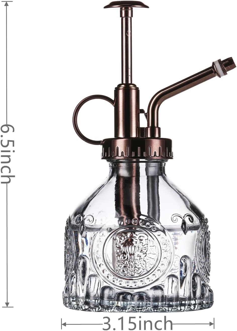 Glass Plant Mister Spray Bottle, 6.5" Green Glass Water Spray Bottle with Gold Top Pump Small Watering Can, Small Plant Sprayer Mister for Indoor Outdoor House Plant (Gray+Bronze D) image number 2