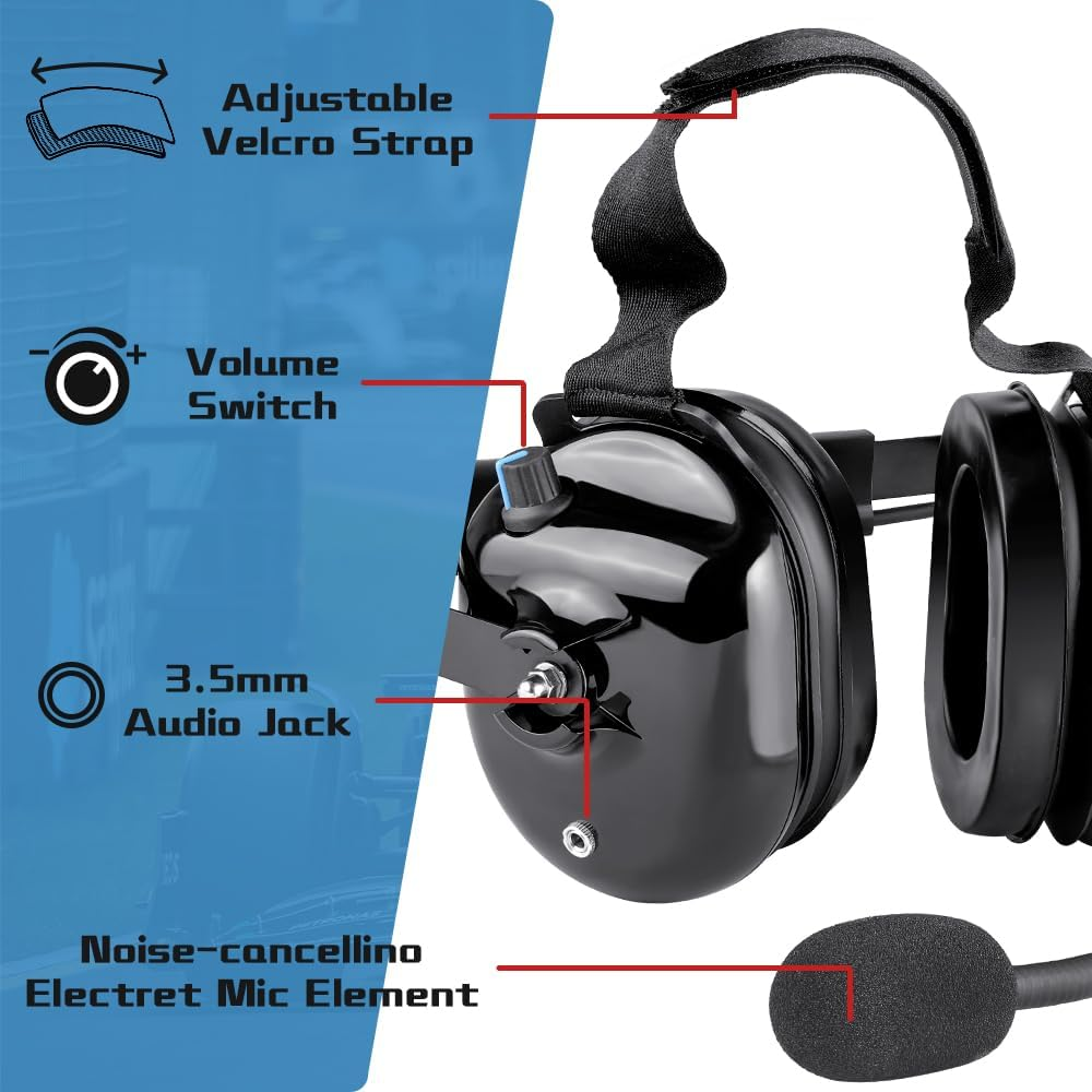 BANDARICOMM Two Way Radio Headset with Noise Cancelling Microphone, Volume Control Knob, Push to Talk, 3.5Mm Input Jack behind the Head Style Racing Headset image number 4
