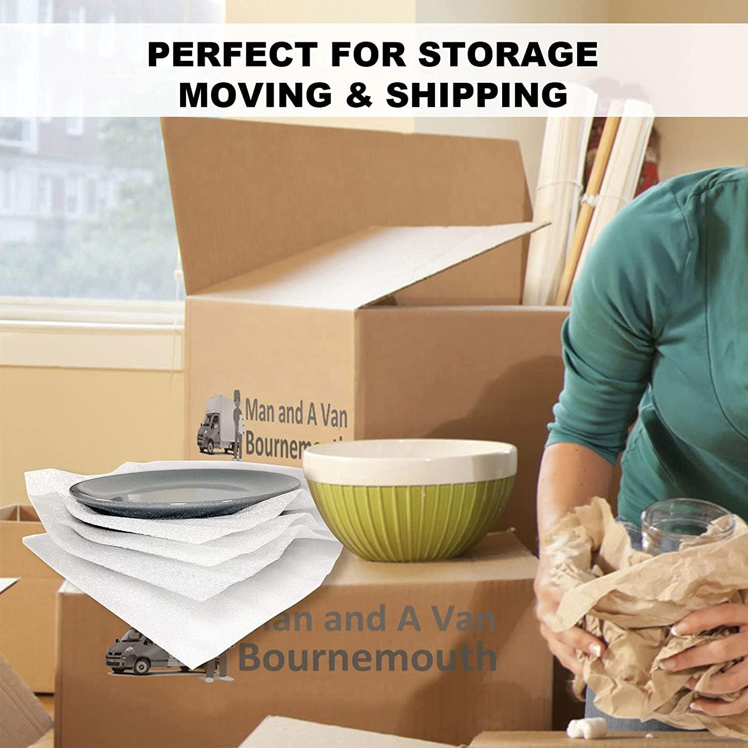 100 Pack 12&rdquo;X12&rdquo; Foam Wrap Sheets for Packing Storage Shipping Moving Supplies, Cushion Foam Wrap Packing Foam for Dishes, China, Glass and Furniture 100 Pack - White 100 Pack image number 6