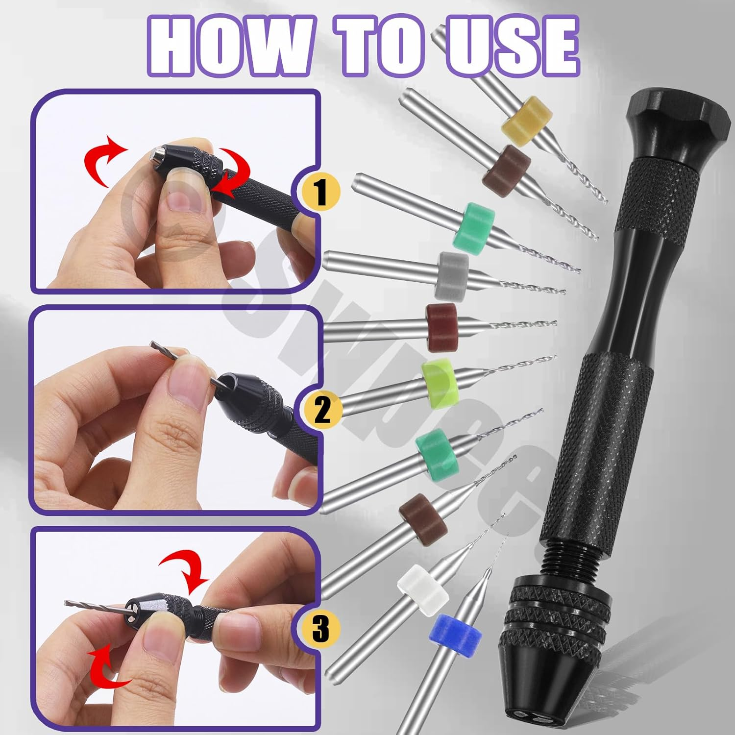 Swpeet 36 Pieces Hand Drill Bits Set Include Pin Vise Hand Drill, 25 Pieces Twist Drills and 10 Pieces Mini Drills Assortment Kit, PCB Woodworking Hand Mini Drill for Resin (0.3-1.2Mm Color Bits) image number 2