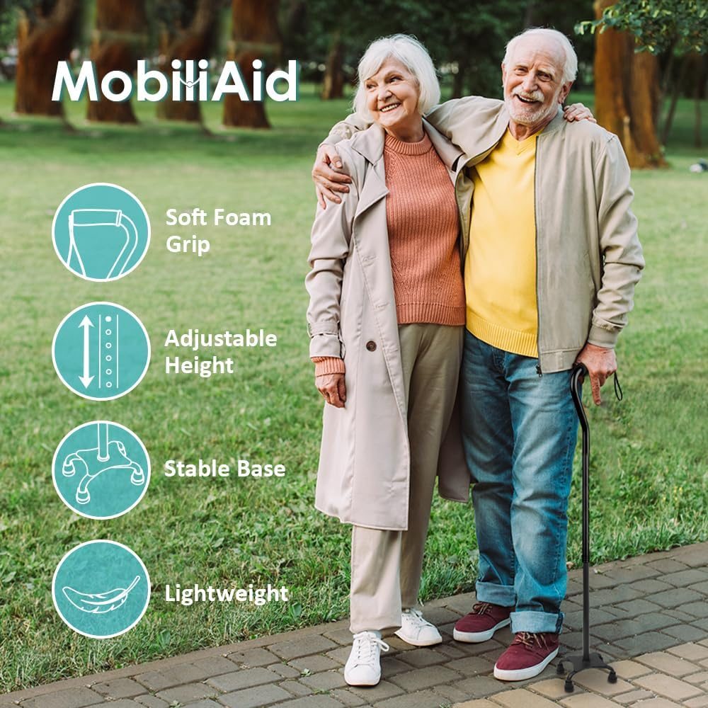 Quad Walking Stick, Adjustable Walking Cane with Offset Soft Cushioned Handle for Men & Women, Lightweight Comfortable with 4-Pronged Foot for Extra Stability image number 4