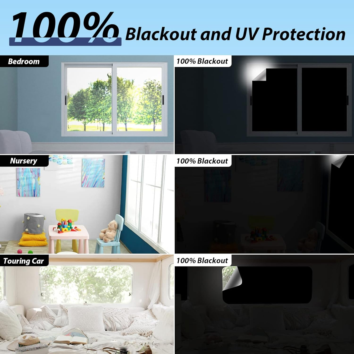 VANTEN 2024 Upgraded Blackout Curtains, 157" X 59" Blackout Shades, 100% Blackout Window Cover with Strong Hook and Loop Tapes, Temporary Blackout Blinds for Baby Nursery, Bedroom, Travel, Cars - Black  Star image number 6