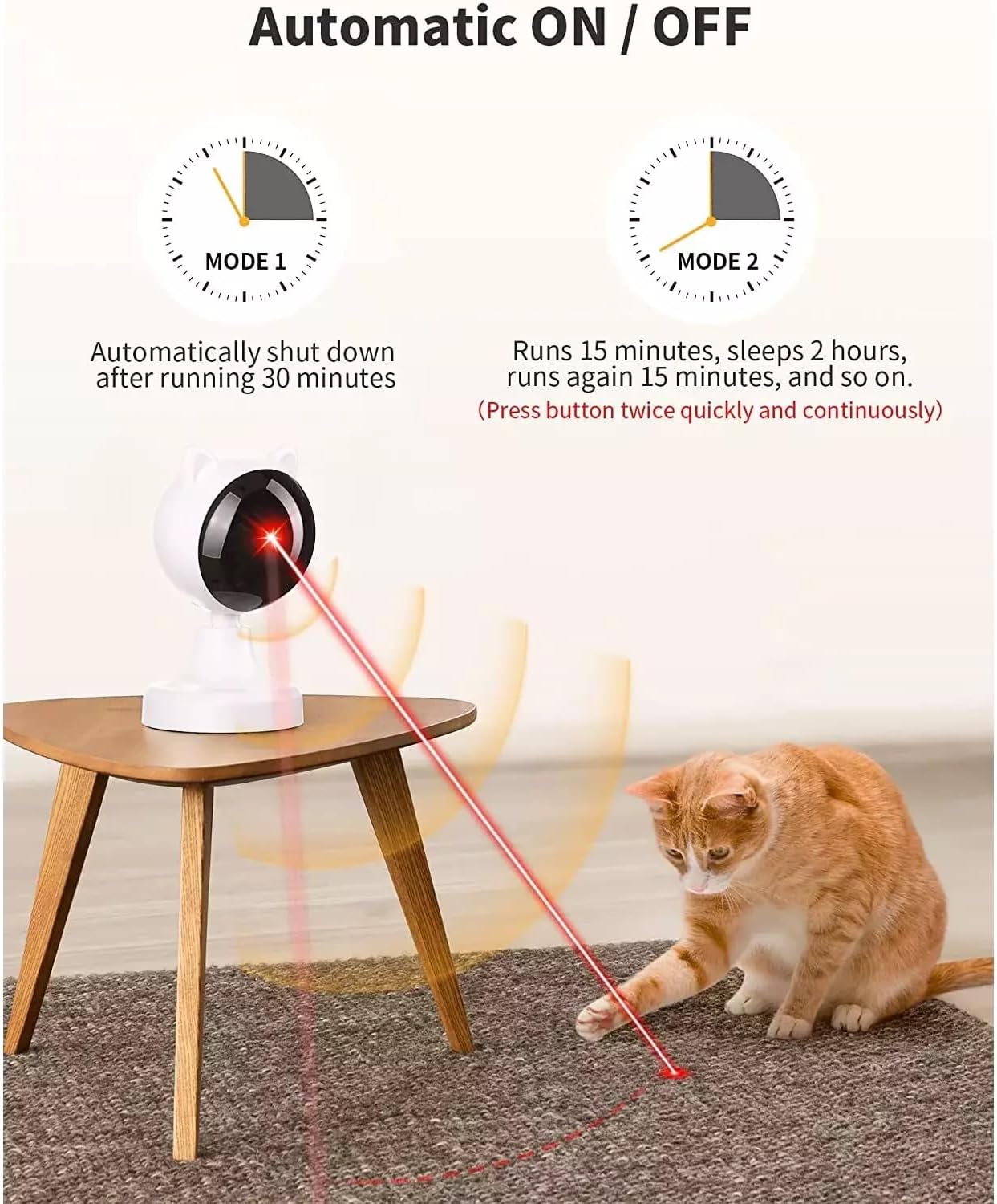Xversion Automatic Cat Laser Toy, Adjustable Angle, 3 Speed Modes (Fast/Slow/Auto), Interactive Pet Toy for Cats & Dogs, Rechargeable, Smart Laser Teaser for Indoor Play & Exercise (White) image number 5