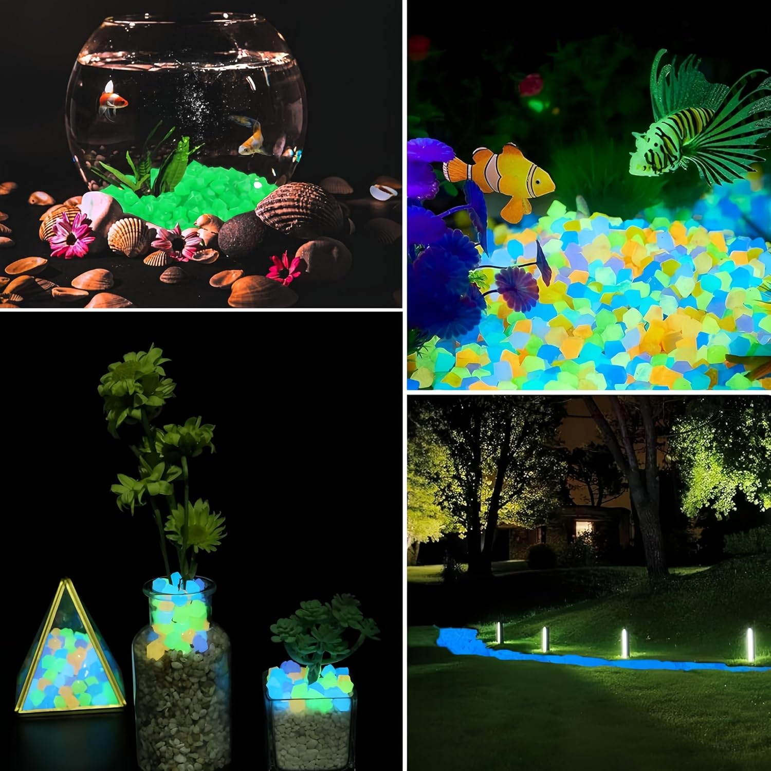 Glow Rocks, Decoration in the Dark Luminous Stones, 300 Pcs Glow Pebble for Walkways, Garden, Yard, Aquarium, Fish Tank, Lawn, Indoor and Outdoor Decor (Contains 3 Colors) image number 3