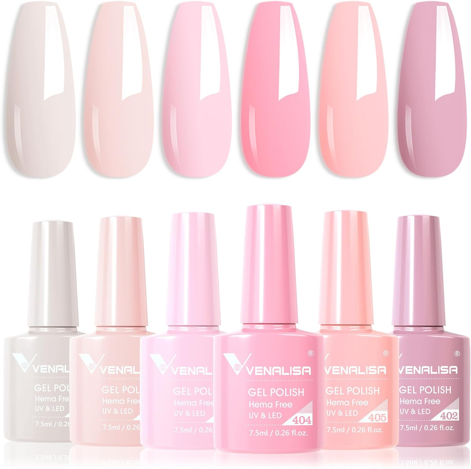 VENALISA 6 Colors Gel Nail Polish Set, Pink Gel Polish Baby Pink Long Lasting Soak off UV