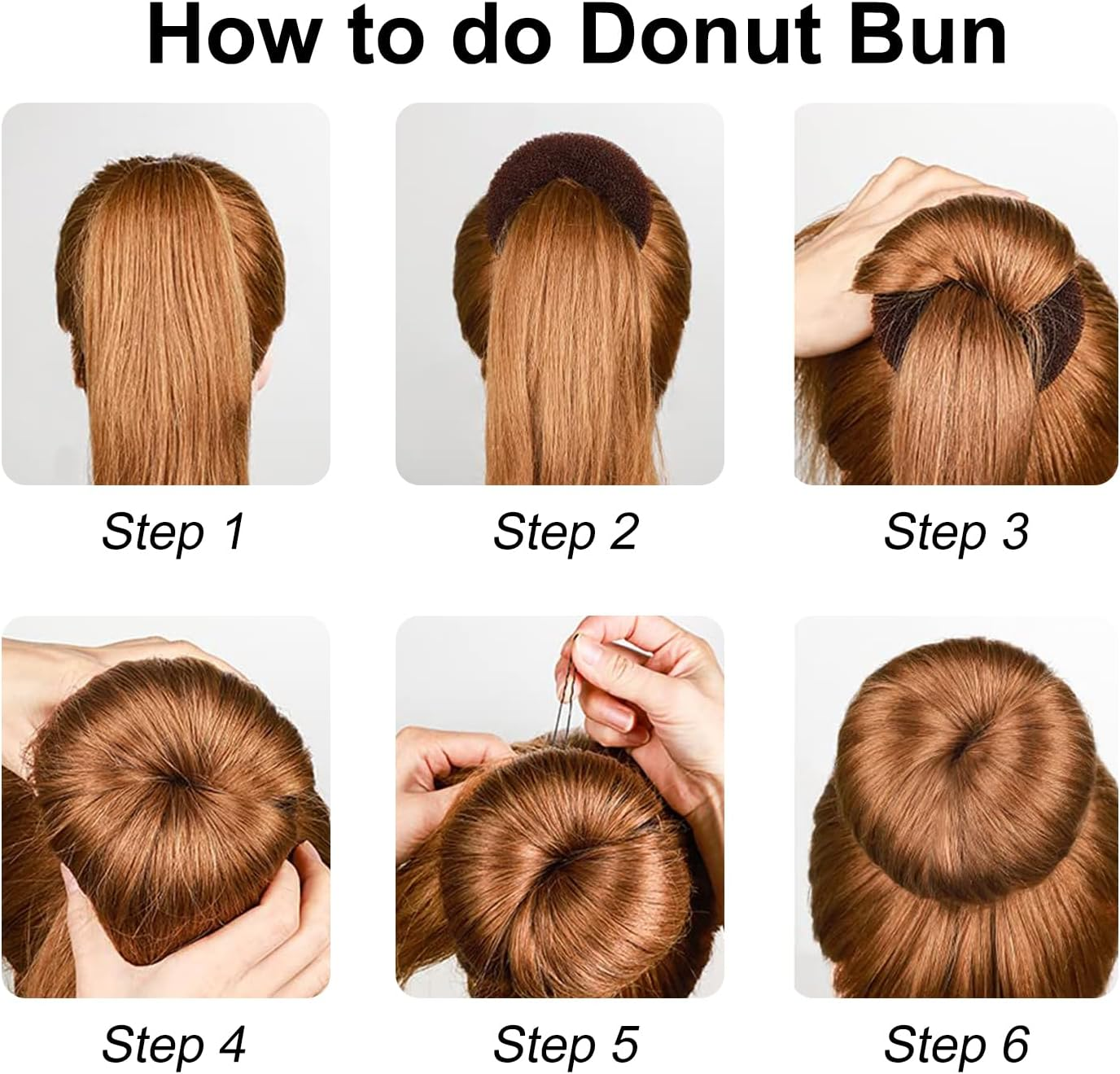 Topbine Hair Bun Maker Set, Donut Bun Maker Set with 4Pcs Dark Brown &4Pcs Beige(2 Extra-Large,2 Large,2 Medium and 2 Small), 10 Pieces Hair Elastic Bands, 38 Pieces Hair Bobby Pins (Brown and Gold) image number 5