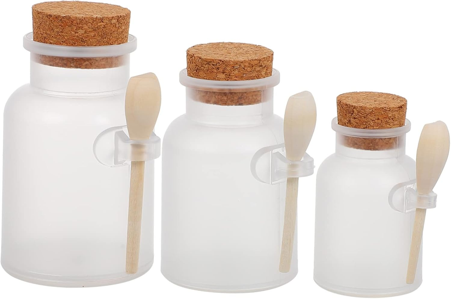 Beavorty 3Pcs Bottled Powder Jar Sugar Bowl Cosmetic Powder Bottles Seasoning Storage Cork Jar Bath Salt Holder Favor Cans with Cork Lid Sealed Sugar Canister Wooden Spoon Abs Glass
