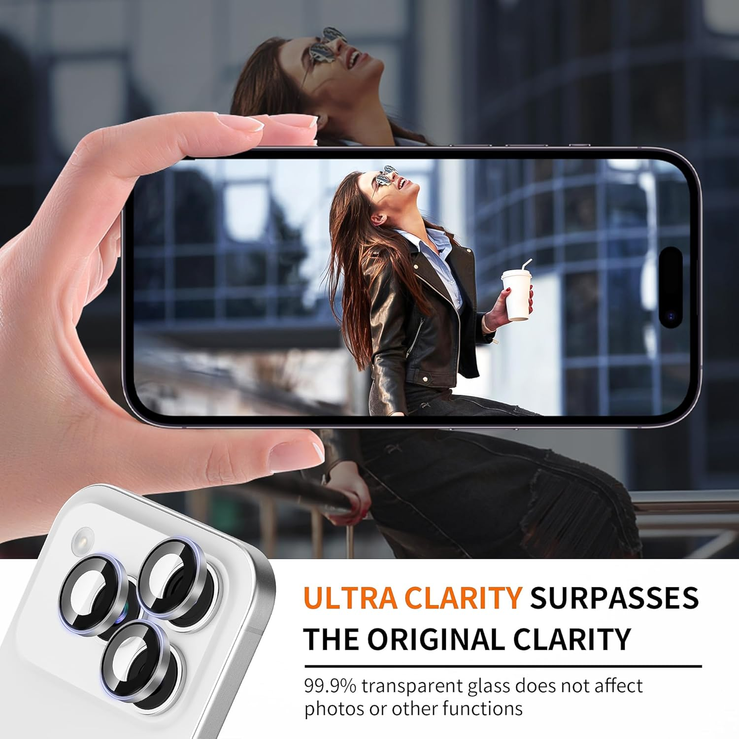 Diruite Camera Lens Protector for Iphone 17 Pro/17 Pro Max Tempering Glass,Convex Platform HD Lens Cover+Aluminum Rim Camera Protection,Grey image number 4