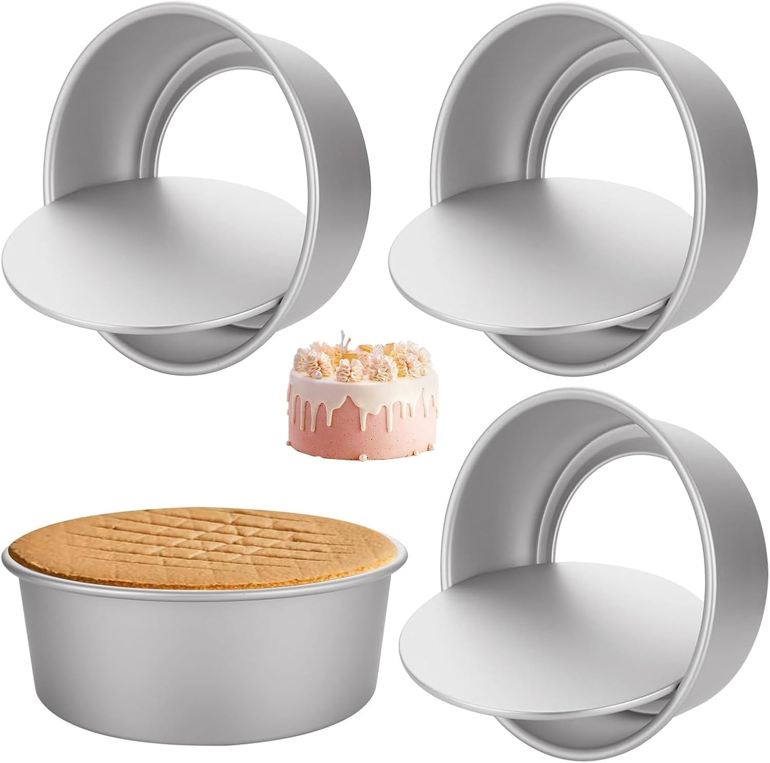 8 Inch Cake Tin Loose Bottom, 4Pack Aluminum round Cake Pan Non-Stick Deep Baking Tins for Christmas Wedding Birthday Party