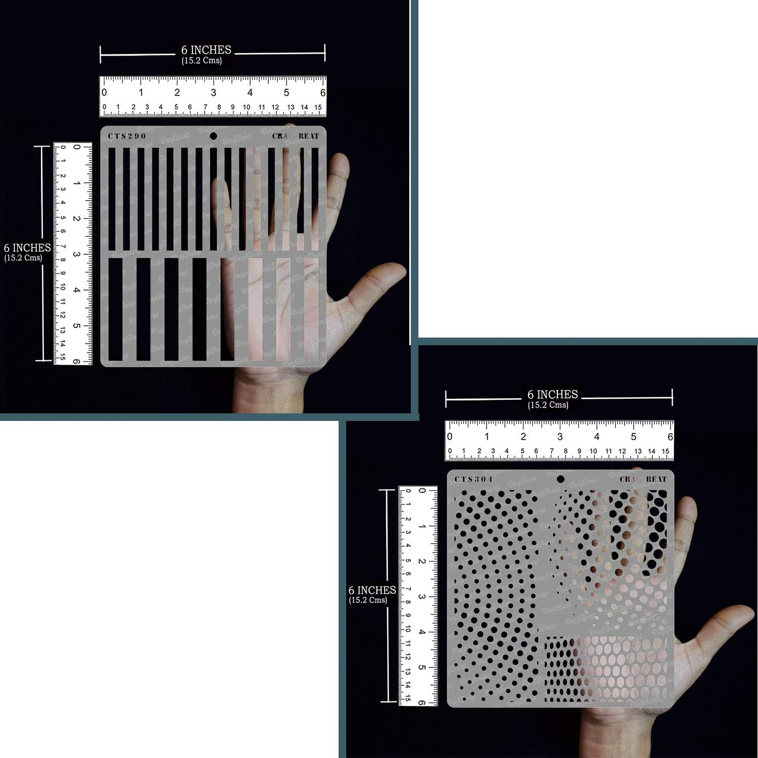 Craftreat Geometric Stencils for Painting on Canvas, Wallart, Notebook, Room Decor and Scrapbooking - Stripes & Halftone Circles 2Pcs - 6"X6" Bullet Journal Stencil - Reusable Arts & Crafts Supplies image number 2