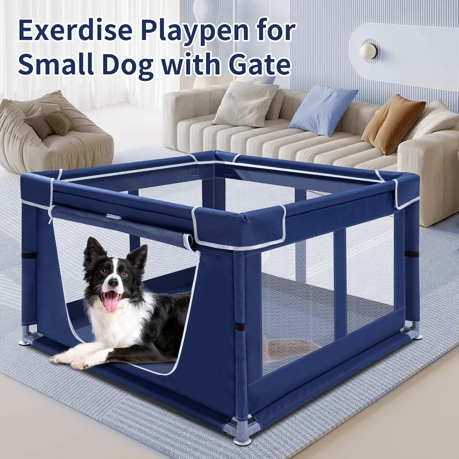 Puppy Playpen Indoor for Small Pets, 42X42X25 Inch, Dog Play Pen with Gate, Portable Oxford Fabric Pet Exercise Pen, Anti-Tipping Enclosure with Zipper Door image number 2