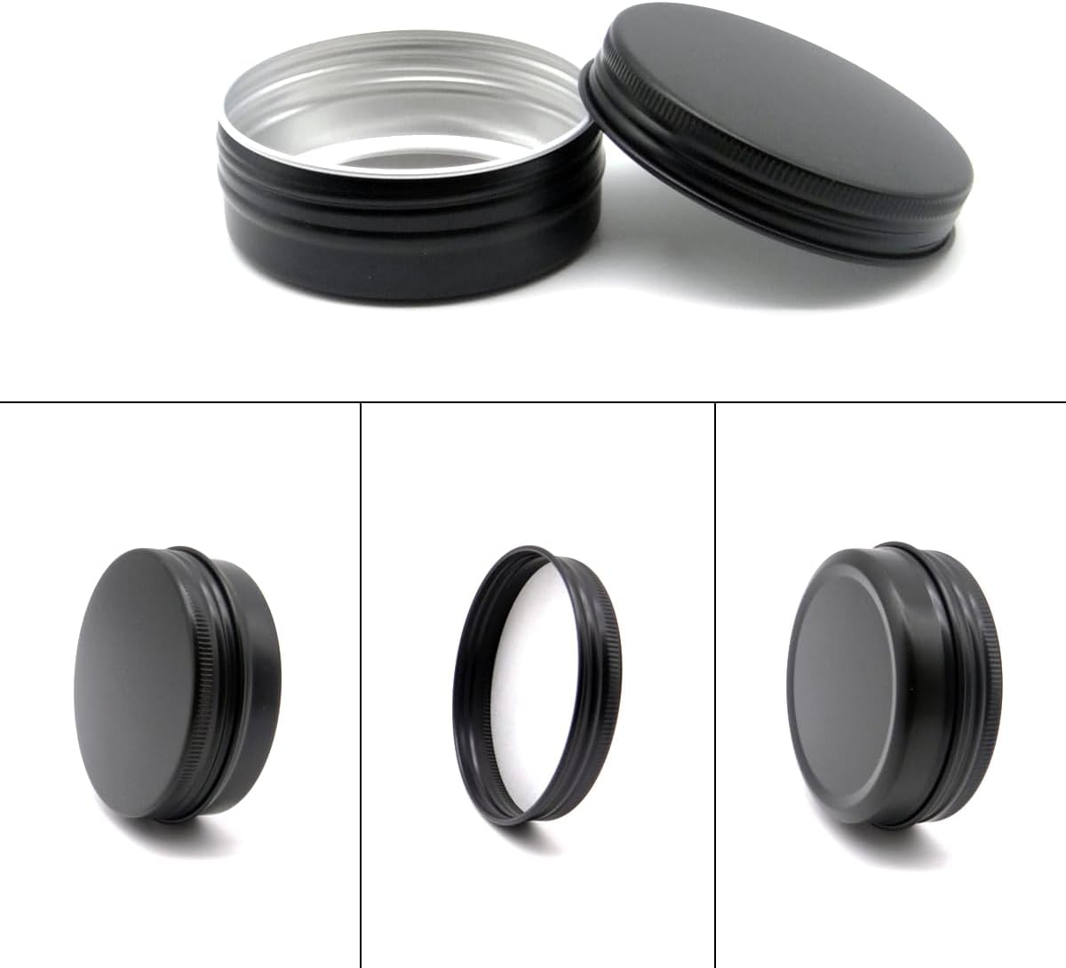 10Pack Aluminum Tin Jars 60Ml, 15Ml Black Empty Container, 30Ml Travel Makeup Tin 100G Pot, 2Oz Refillable Small Cosmetic Cans for DIY Cream Sample Powder Candle Tea Paint Slime (Mixed Size)