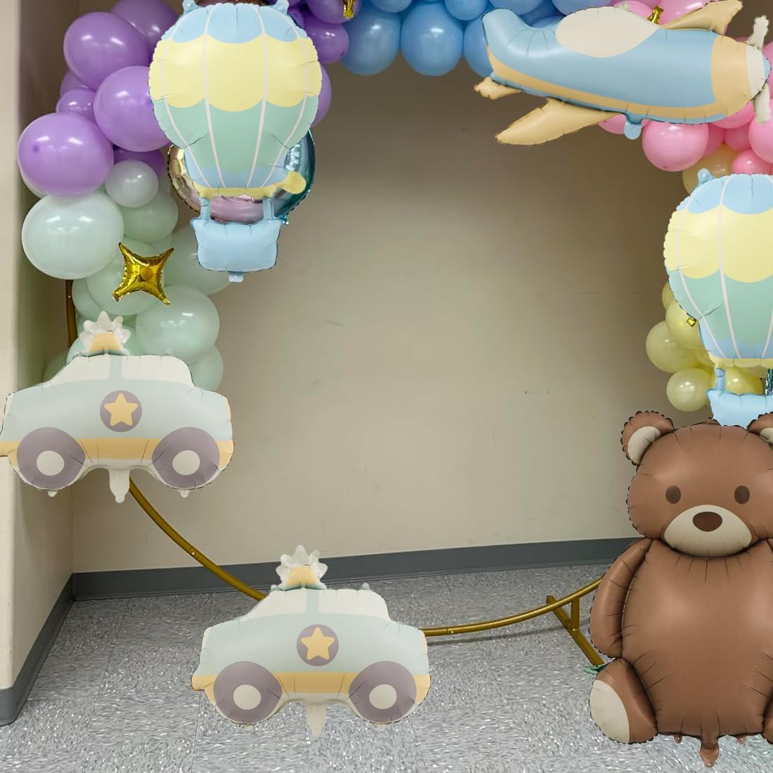 SUNSK Bear Balloons Police Car Helium Balloon Aeroplane Foil Balloon Hot Air Balloon Foil Balloon for Children Birthday Party Baby Shower Pack of 8 image number 1