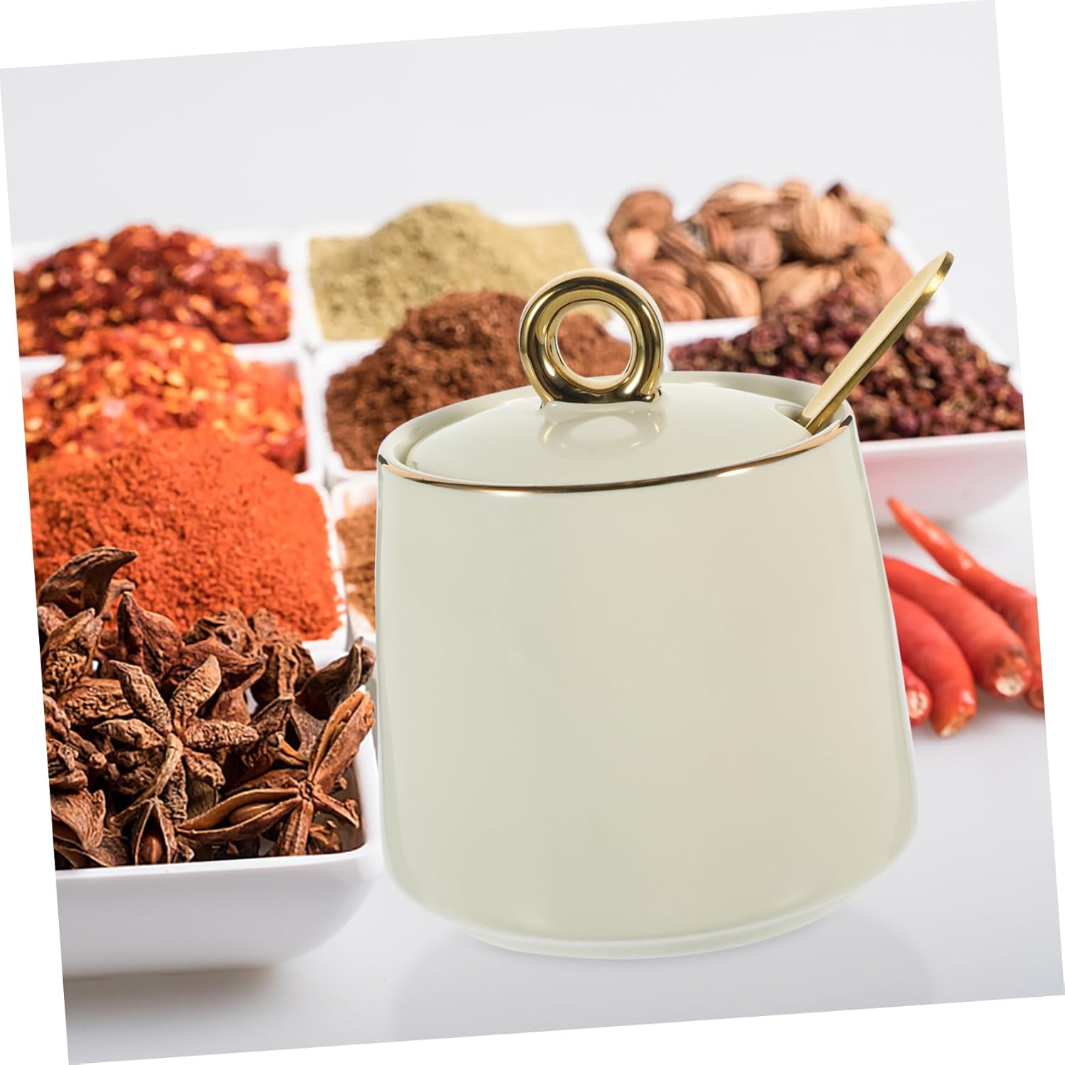 HOLIDYOYO Ceramic Seasoning Jar for Kitchen Spice Container Spoon for Salt and Pepper Storage Adorable Condiment Jar for Home Use image number 3