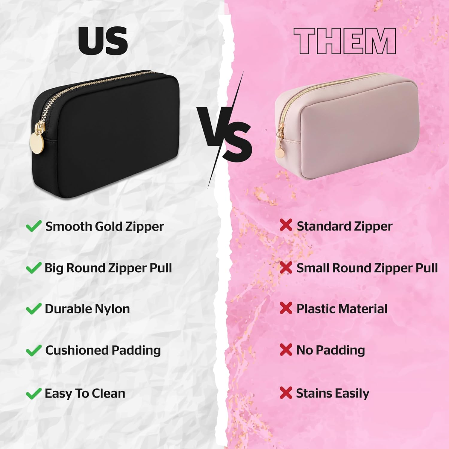 DANCOUR Nylon Makeup Bags for Women Large Preppy Travel Toiletry Pouch Cosmetic Bag Makeup Organizer, Black, Small, Small image number 3