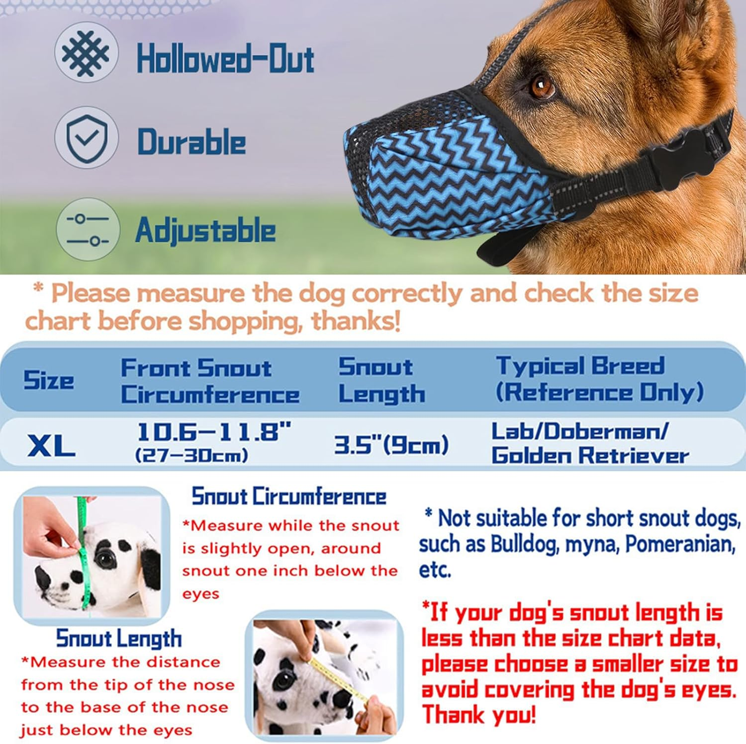 Calkrer Muzzle for Dogs, Nylon Muzzle Around, Dog Muzzle, Soft Mesh Muzzle for Large and Medium Dogs, Breathable