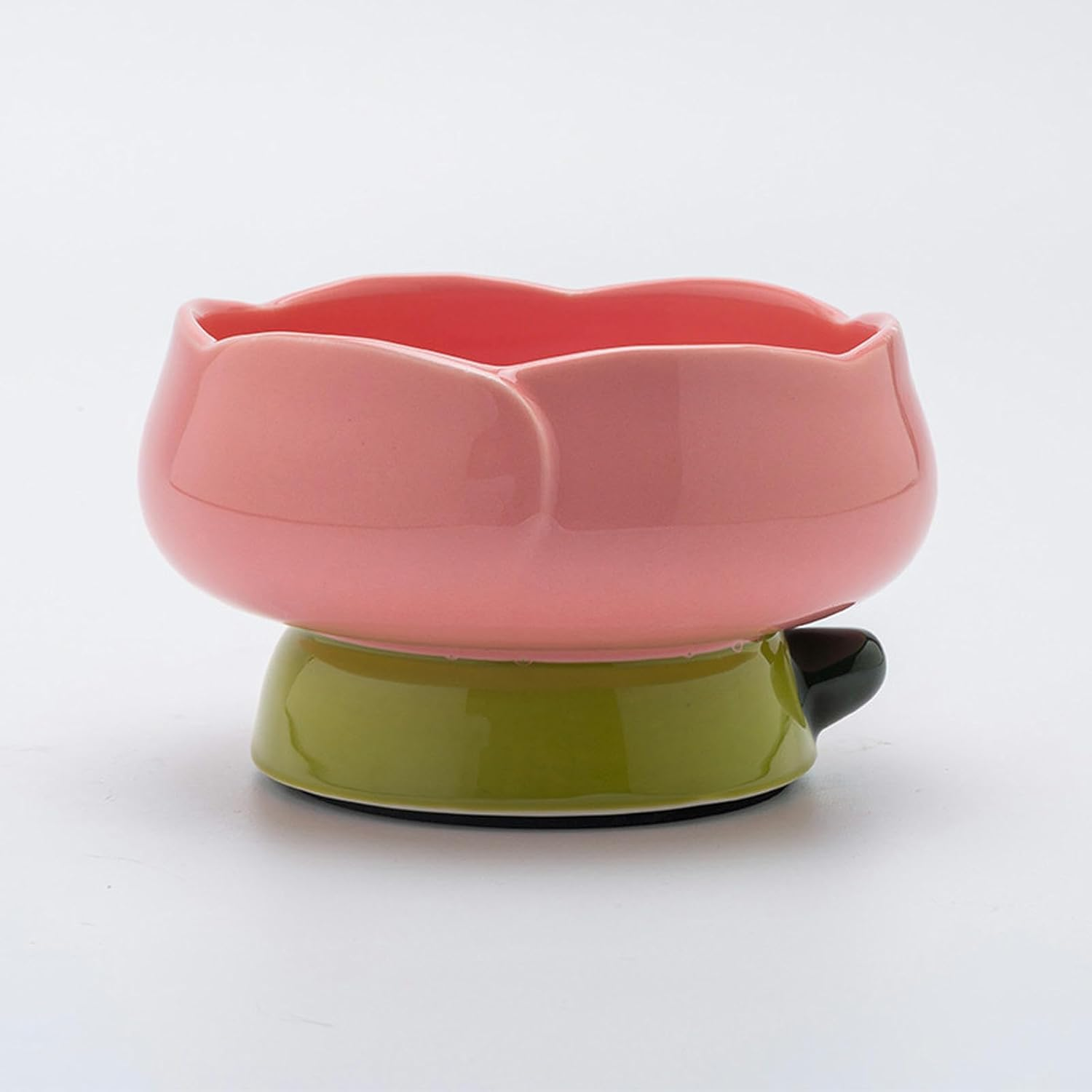 Joyxiwa Neck Protection Ceramic Cat Bowl Flower High Foot Oblique Mouth Cat Food Pot Pet Ceramic Bowl-Powder Tray image number 2