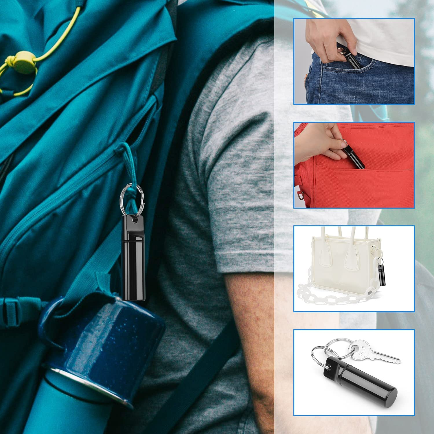 Small Pocket Pill Box Keychain , Aluminium Alloy Portable Mini Pill Organizer Case Container for Purse, Waterproof Metal Pill Holder Medicine Bottle for Outdoor Camping Travel (Silver) - Red image number 3