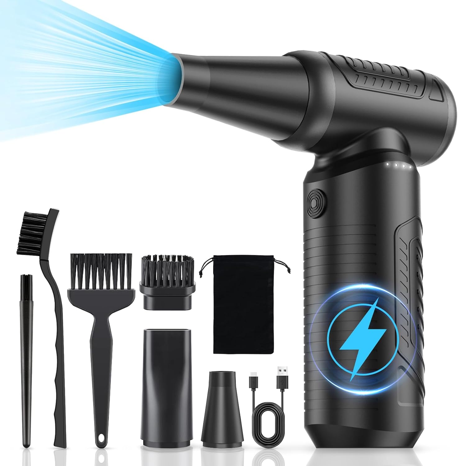 Compressed Air Duster, 200,000 RPM Electric Air Duster for Computer, 3 Gear Adjustable High-Speed Air Blower, 9,000Mah Large Battery Reusable No Canned Keyboard Cleaner for Office, Home, Car image number 6