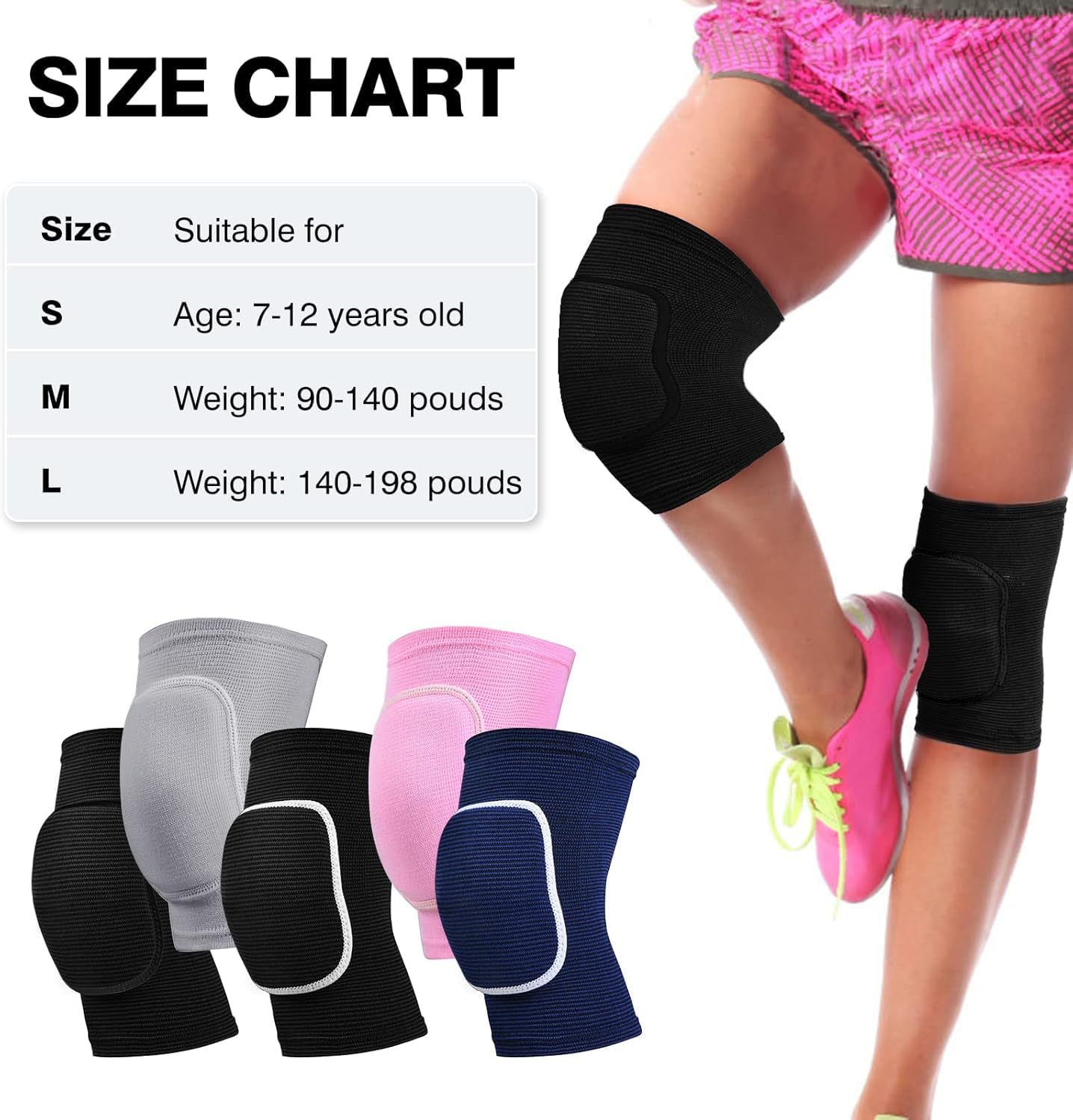Breathable Soft Knee Pads for Volleyball, Dance, Football, Yoga, Basketball, and Skating - Protective Gear for Adults and Kids (M(90-120)) image number 2
