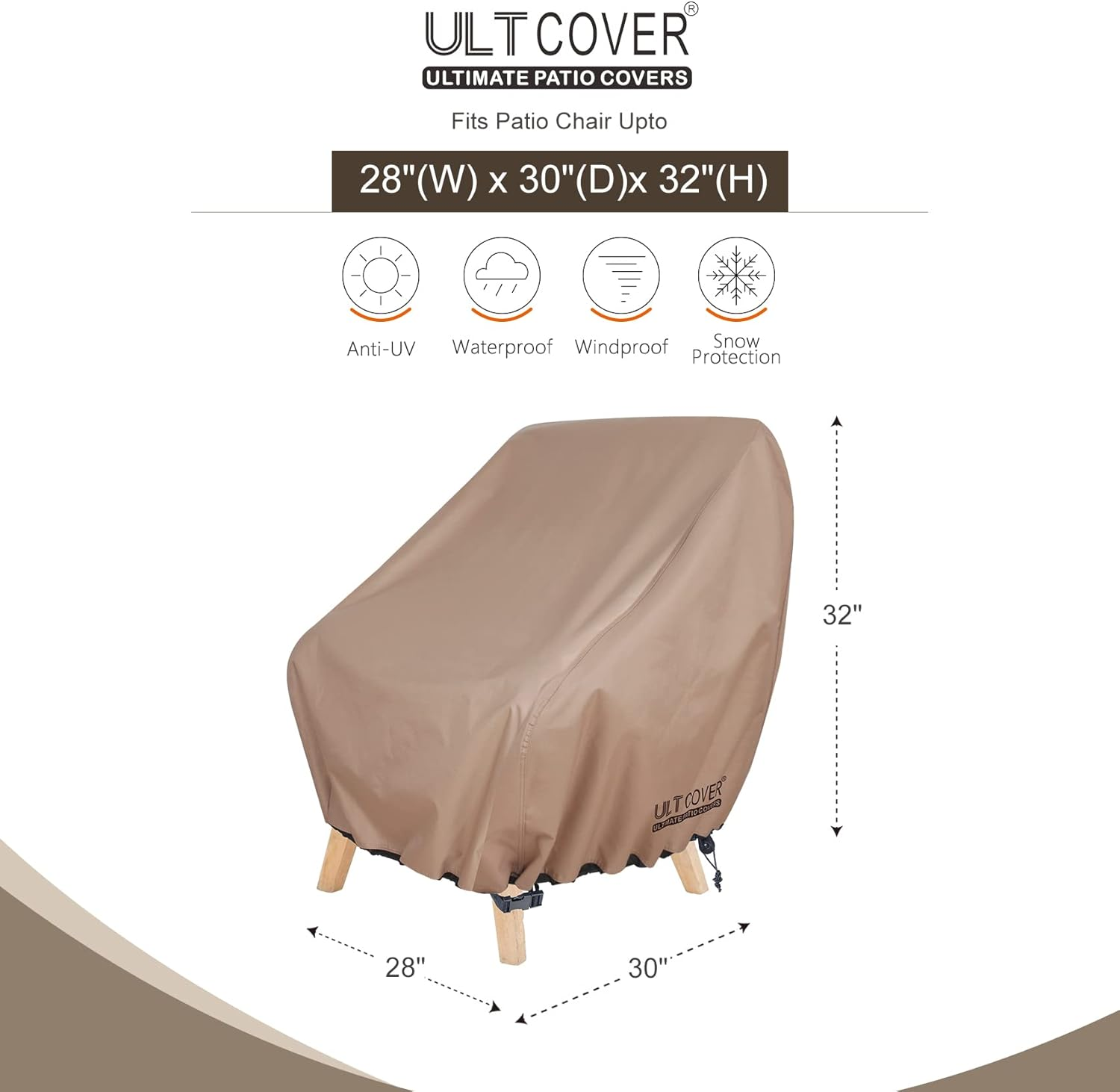 ULTCOVER Waterproof Patio Chair Cover &ndash; Outdoor Lounge Deep Seat Single Chair Cover 2 Pack Fits up to 28L X 30W X 32H Inches image number 6