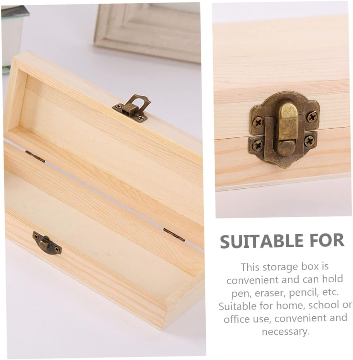 TEHAUX Wooden Pen Storage Box 2Pcs, Blank Pencil Box for Students, Large 21X7X3.8Cm Solid Wood Organizer Suitable for School and Office Desk Accessories image number 4