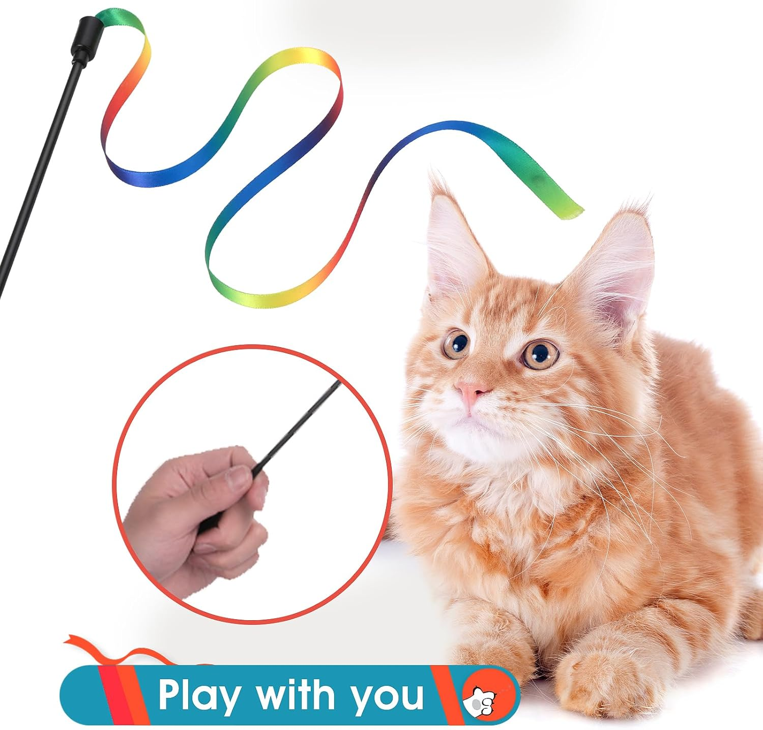 Amaxiu Cat Wand Toy Set, Interactive Cat Wand Toy with Rainbow Ribbon String, Rainbow Cloth String, Leopard Print Cloth String for Small Cats Kittens Indoor Training Catcher(6 Packs) image number 4