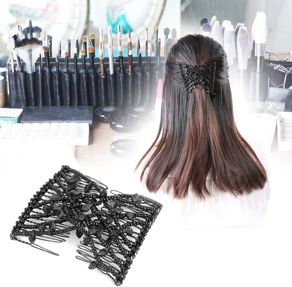 Beads Hair Clip, Stretch Hair Comb, Elastic Hair Clips, Magic Hair Combs, Beads, Hair Combs, Elastic Hair Combs, Double Clips, Hair Comb, DIY Hair Styling Tool (Black) image number 2