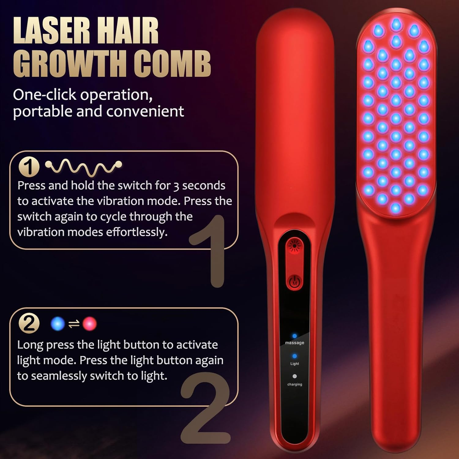 Laser Hair Growth Comb，Red Light Hair Growth Treatment for Men & Women（Red 1Pcs ） image number 5