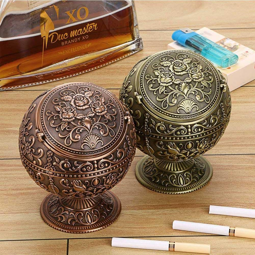 Vintage Windproof Ashtray with Lidmetal Decorative Cigarettes Ashtray for Outdoor Indoorunique Tabletop Ashtray for Home Hotelnice Gift(Rose Bronze) image number 3