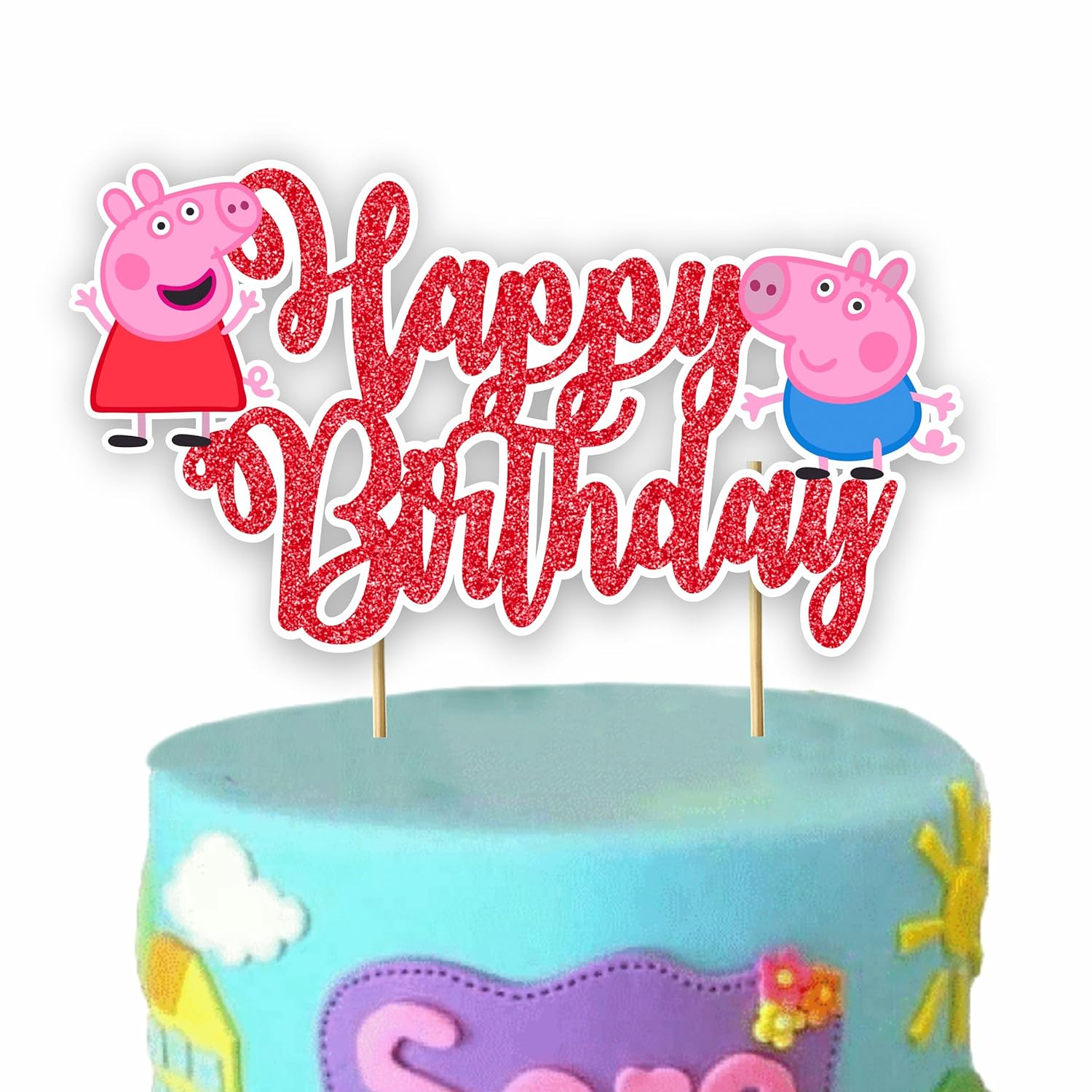 Pepa Pig Happy Birthday Cake Topper &ndash; Cute and Fun Dessert Decoration for Kids' Parties, Perfect for Adding a Playful Touch to Your Child&rsquo;S Birthday Celebration and Cake Design