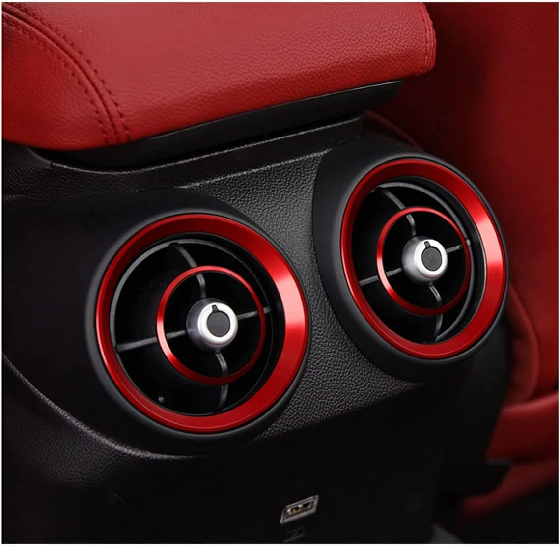 Car Interior Modification Accessories Fit for Alfa Romeo Giulia Stelvio 2015-2023 Aluminum Alloy Upgrade Decoration Accessories (Red, Rear Vent Decoration Ring 4Pc / Set) image number 4