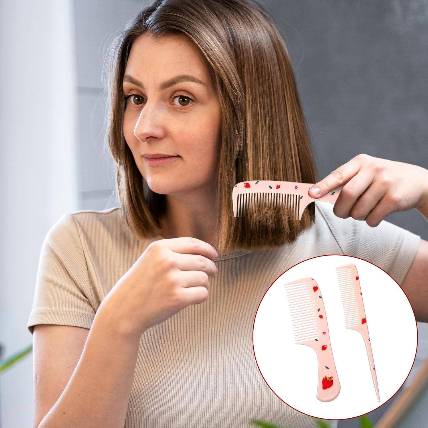 Cobee 2 Pcs Rat Tail Combs, Small Pink Comb with Parting Tip, Plastic Portable Combs for Kids Toddler Comb Hairdressing Comb Set for Wet and Dry image number 2