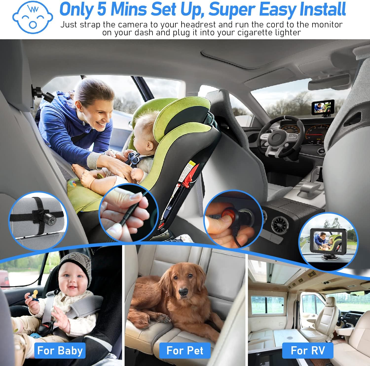 Itomoro Baby Car Camera, 4.3" HD Night Vision Car Baby Monitor with Camera, Safety Seat Baby Car Mirror for Rear Facing 5 Mins Easy Installation ACZ401 image number 5