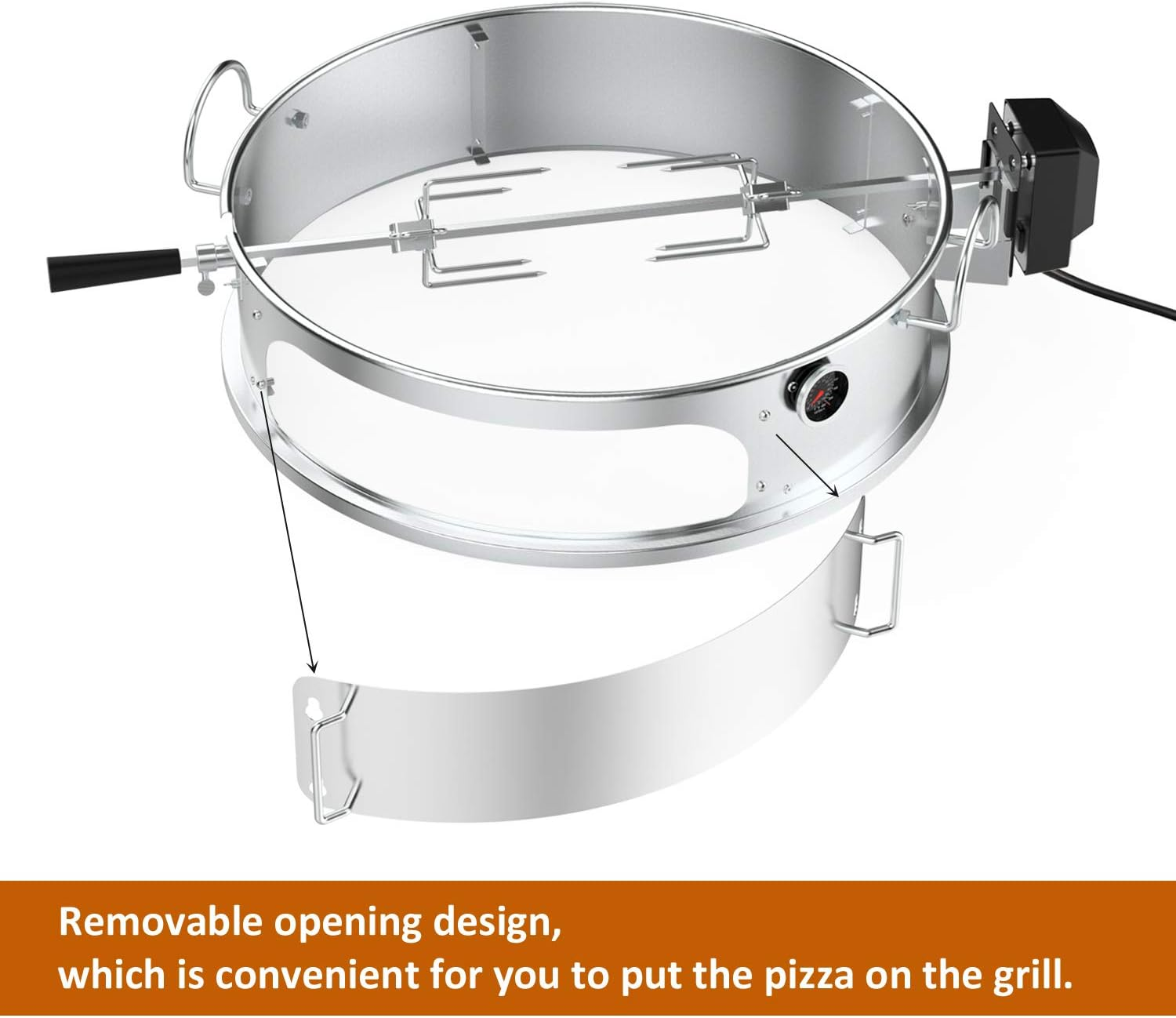 Onlyfire Stainless Steel Pizza Ring Kit with Rotisserie,Pizza Stone and Shovel, Multifunctional BBQ Kit, for Roasting Chicken and Cooking Pizza, Fits Most 57CM Charcoal Kettle Grills