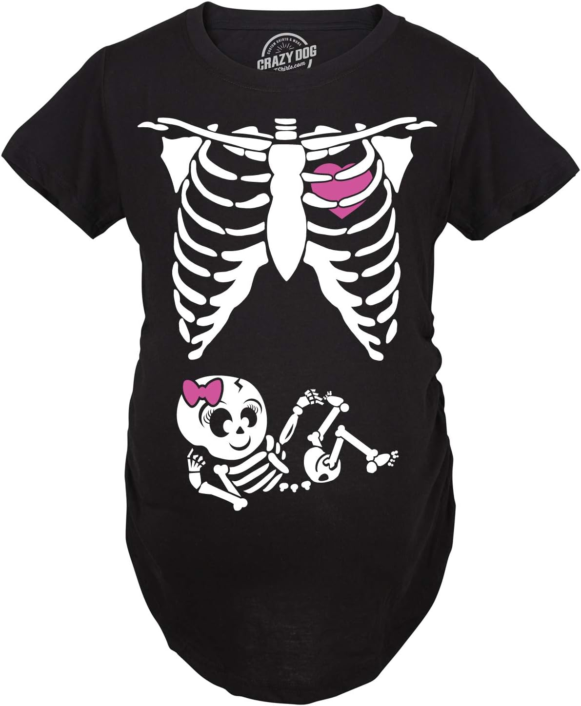 Crazy Dog Womens Maternity T Shirt Skeleton Boy or Girl Funny Baby Annoucement Halloween Graphic Novelty Tee image number 6