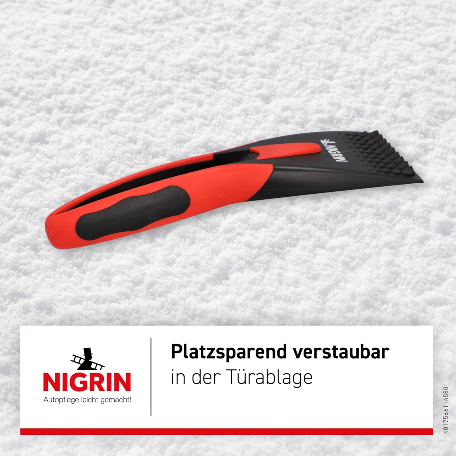 NIGRIN Car Ice Scraper Windscreen Scraper for Winter, Ergonomic Soft Handle, Stepped Ice Breaker Prongs Black/Red, Pack of 1 image number 1