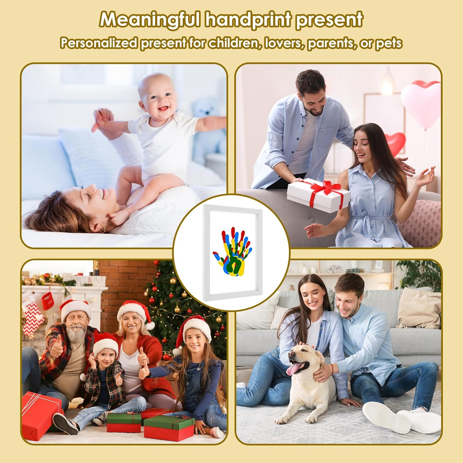 Awobepl Wood DIY Baby Footprint Cultivate Hands on Skill Family Footprint Frame Parent Child Interaction Handprint Baby Set for Home (White)