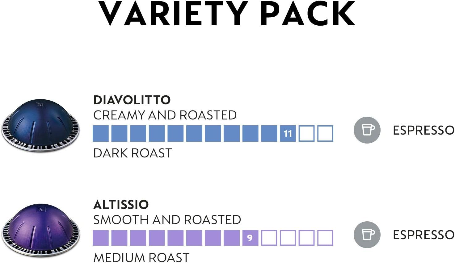 Nespresso Capsules Vertuoline, Espresso, Bold Variety Pack, Medium and Dark Roast Espresso Coffee, 40 Count Coffee Pods, Brews (VERTUOLINE ONLY), 1.35 Ounce, 10 Count (Pack of 4) image number 3