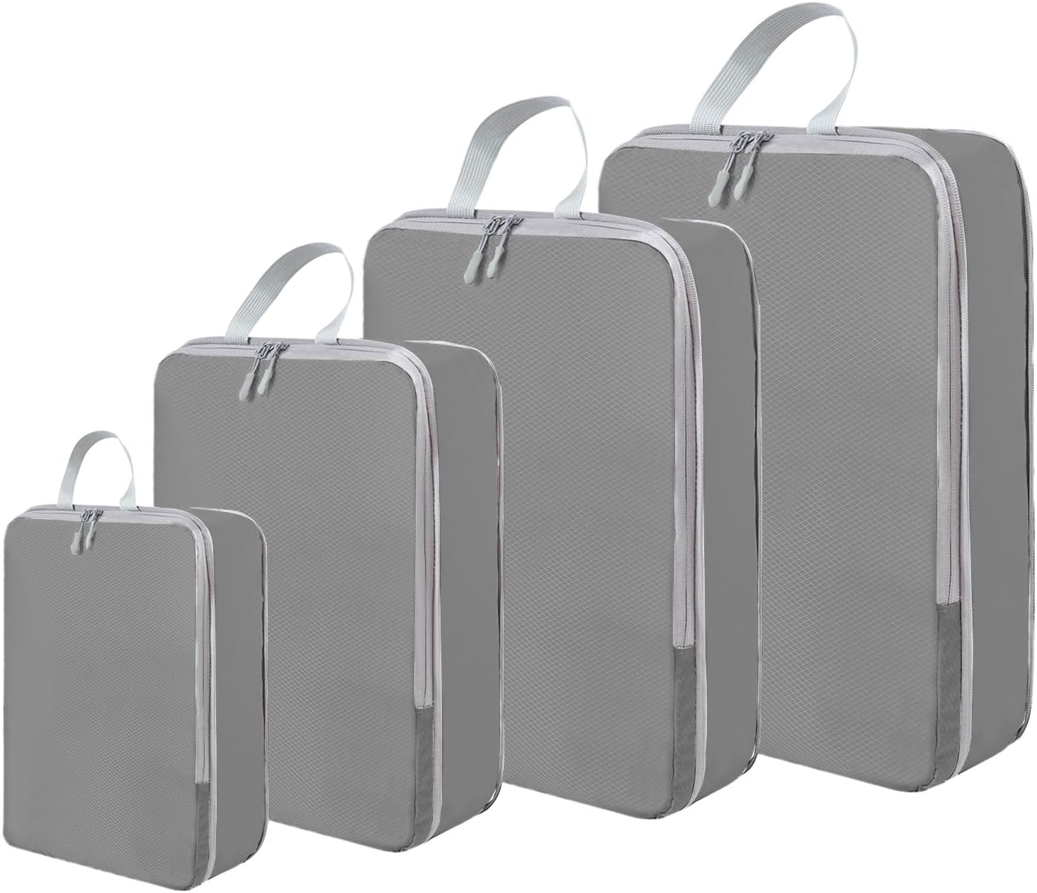 Compression Packing Cubes, 4Pcs Expandable Storage Travel Luggage Bags Organizers (Grey)