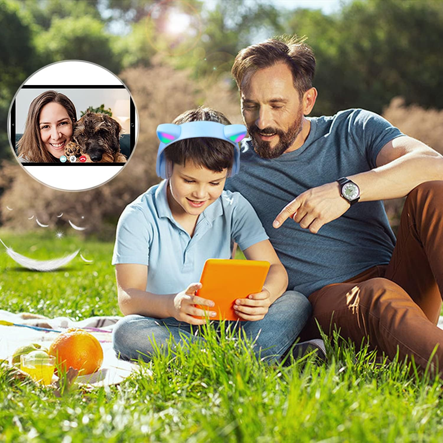 Megadream Children'S Cat Ears Headphones, Bluetooth Headphones, LED Light up Children'S Wireless Foldable Headset, over Ear for Girls/Boys Age 8+ (Blue) image number 4