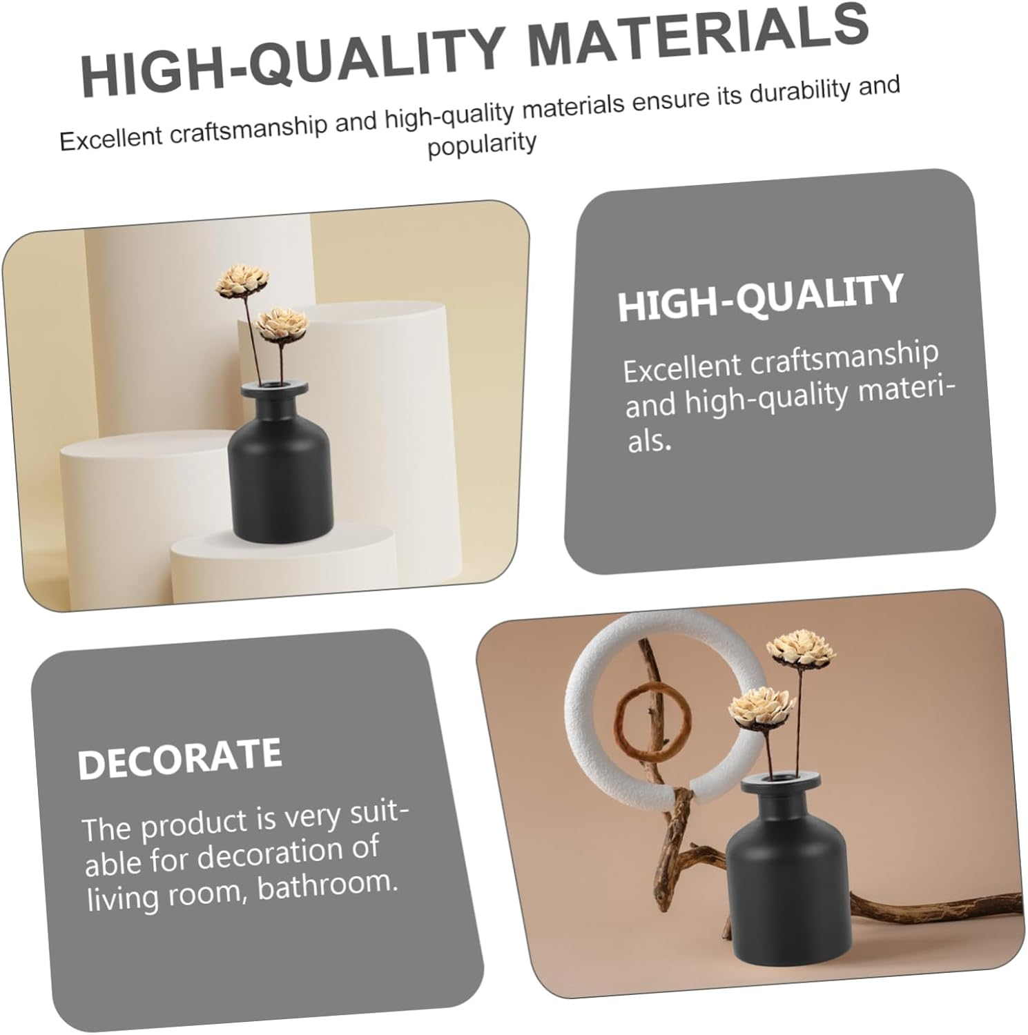 Yardenfun 2Pcs 150Ml Glass Aroma Bottles Matte Black Reed Diffuser Fragrance Release Bottles Home Decor Living Room Aromatherapy image number 6