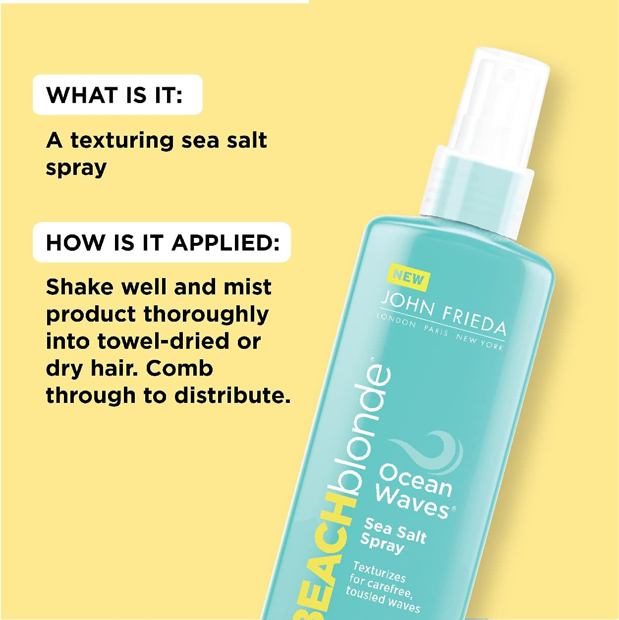 John Frieda Beach Blonde Sea Waves Salt Spray, Wave Texturizing Spray, with Natural Sea Salt to Enhance Wavy Hair for Tousled Volume, 150 Ml image number 2